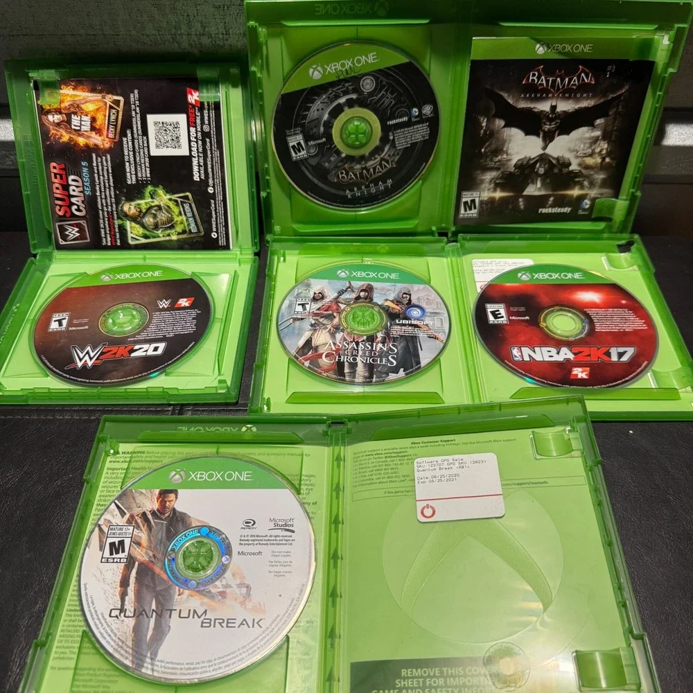 Xbox One Game Lot of 5 Batman Arkham Knight Assassins Creed WWE 2K20 NBA 2K17